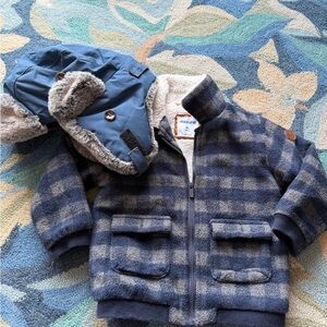 Mayoral Navy Checkered Jacket with Earflap Hat